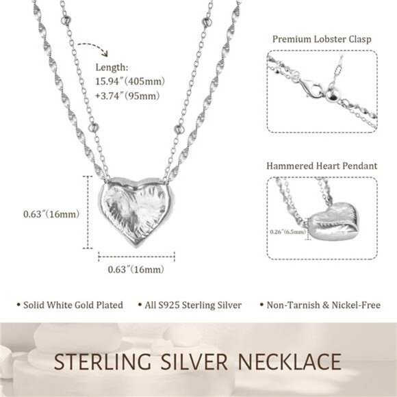 Sterling Silver Heart Pendant Necklace Layered Chain Dainty Jewelry Gift for Wom - Picture 6 of 7